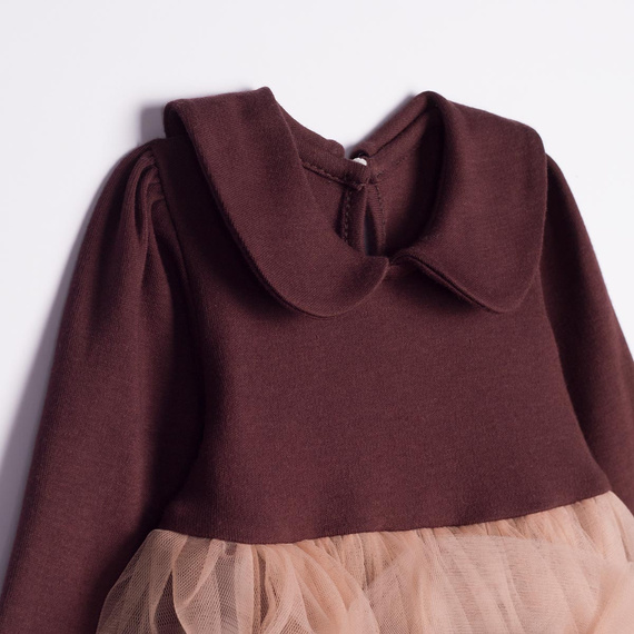 226167 Nicol HANIA Vestido con tul beige marrón manga larga para niña