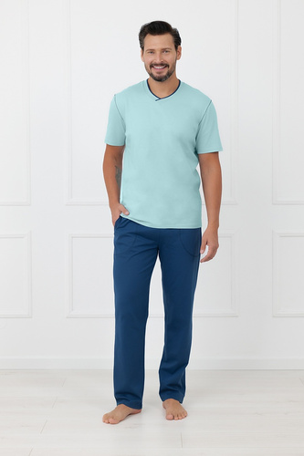 Pijama hombre Devon Italian Fashion algodón pantalón largo turquesa