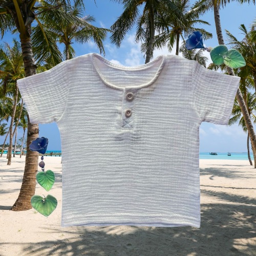 BL55103 Mamatti Blusa polo de muselina ecru manga corta con botones