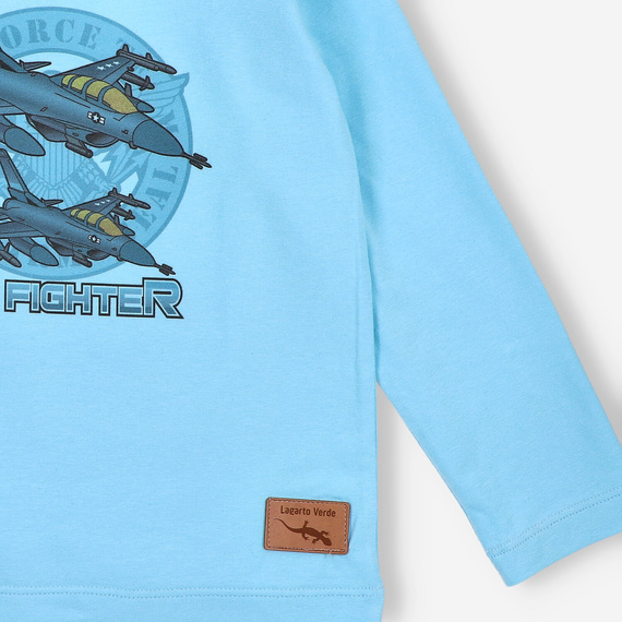 KAR-1014 Blusa de manga larga para niño Lagarto Verde azul - algodón con elastano, producción polaca