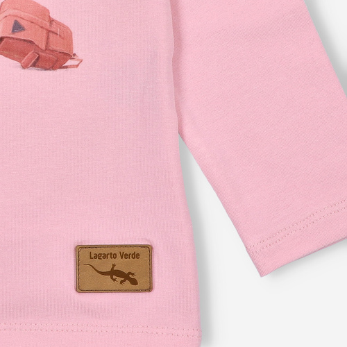 KAR-3011 Blusa de manga larga para niña Lagarto Verde rosa - elegante, algodón, producción polaca