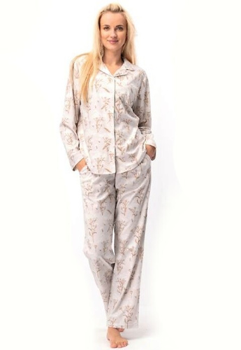 Pijama de señora LNS 567 Key crudo - manga larga, poliéster, botones