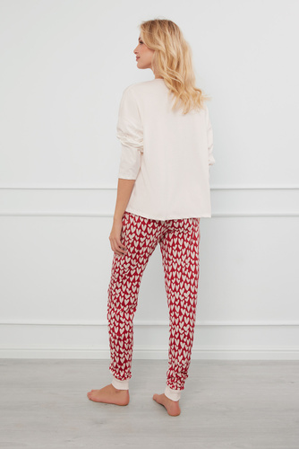 Evora Pijama señora manga larga, pantalón largo Moda Italiana - crudo/estampado