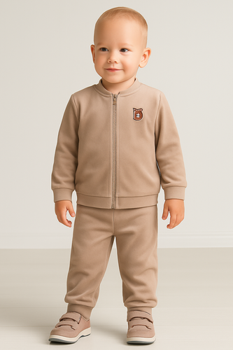 Oso terciopelo chándal niño Bambarillo beige | Conjunto suave