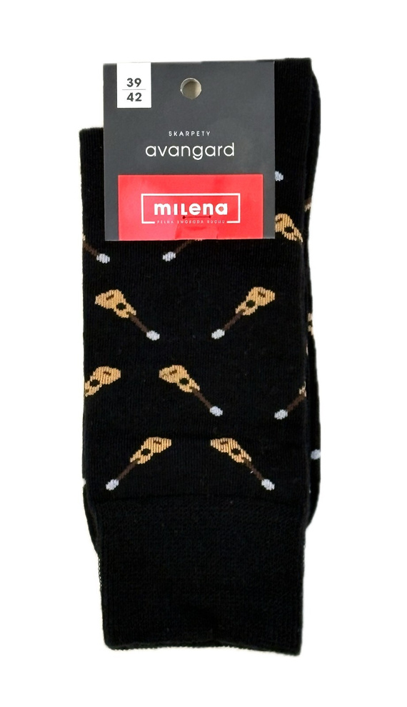 Calcetines de hombre Milena Avangard 0125-122 - Guitarras pequeñas | Algodón, banda sin presión, fabricación polaca - negro