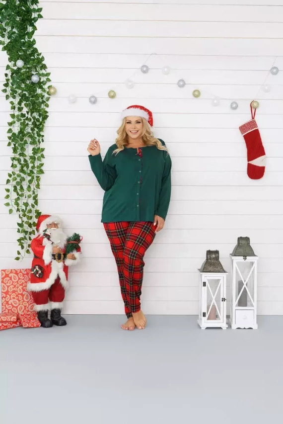 Pijama de mujer Zorza manga larga, pantalón Moda Italiana - rojo/estampado