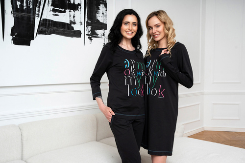 Olza Pijama de señora manga 3/4, pantalón 3/4 Moda Italiana - negro