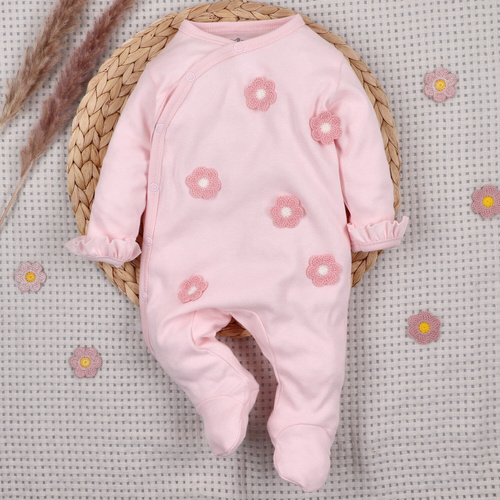 NINI LITTLE FLOWERS pijama enterizo rosa claro con bordado, 100% algodón orgánico ABN-5755/JRO