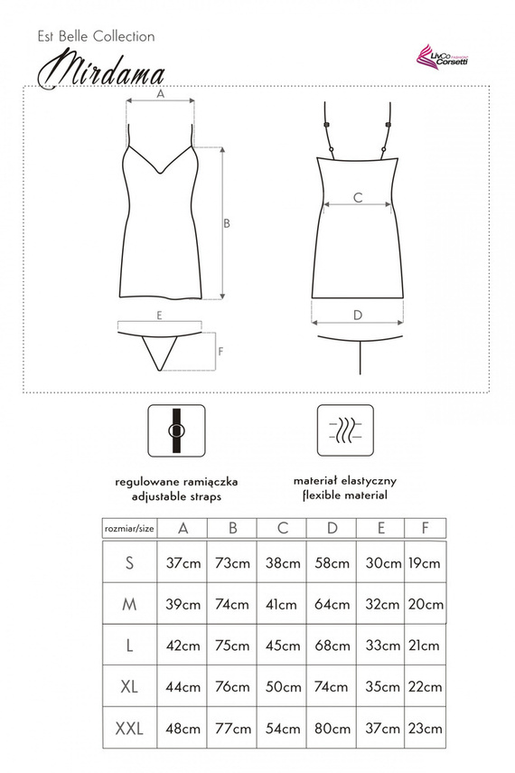Mirdama Pearl LC 90519 Camisa de mujer + tanga LivCo Corsetti Fashion - perla