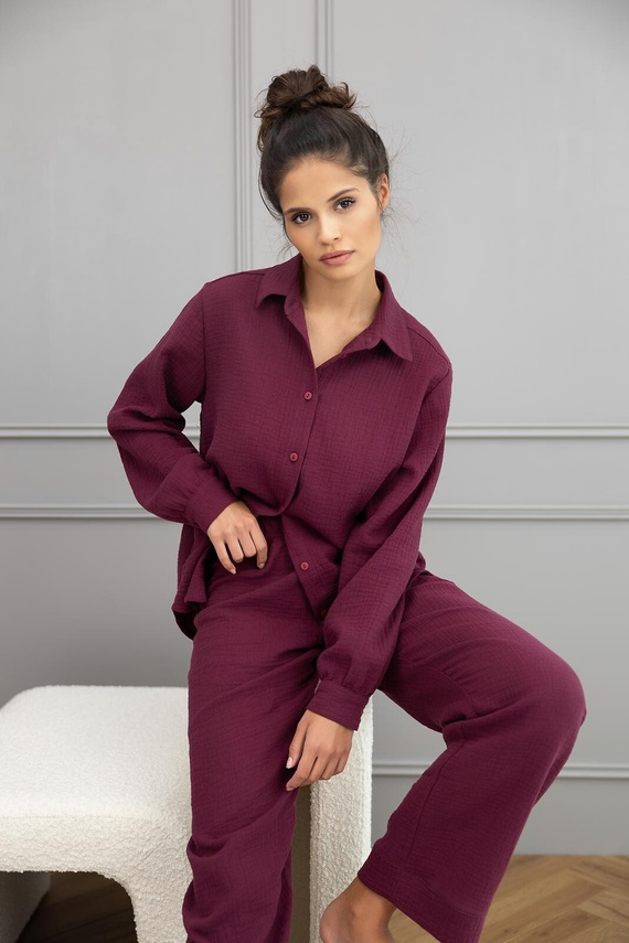 Sensis pijama mujer Colette - algodón muselina, manga larga, abotonado