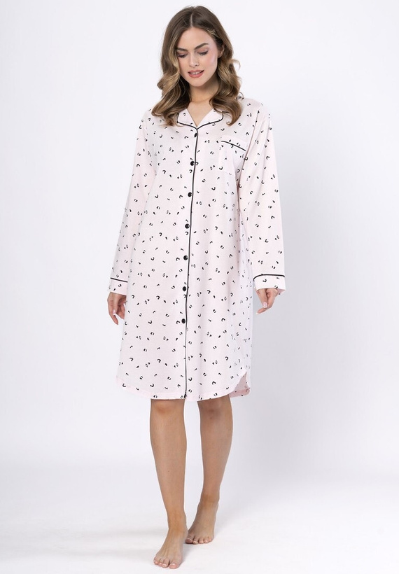 Camisón Laveza Angela 1619 - rosa claro, algodón, manga larga, cierre con botones