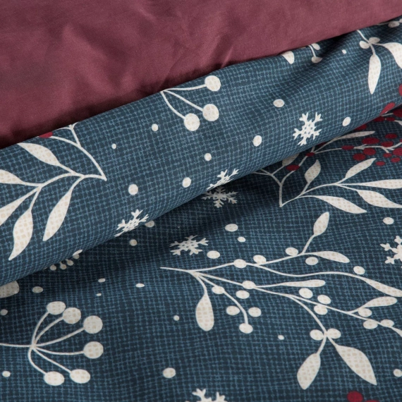Kristy Ropa de cama de Navidad Eurofirany azul marino/burdeos - algodón ranforce, reversible