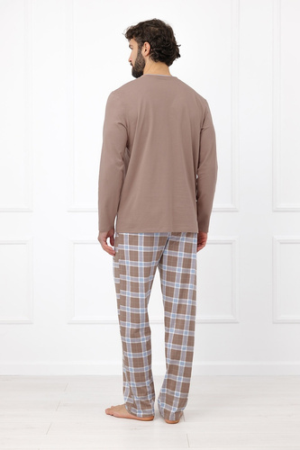 Italian Fashion Dante Pijama para Hombre de Algodón Pantalón Largo a Cuadros - cappuccino