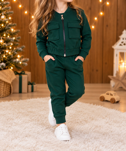 Mamatti BS919 chaqueta bomber para niña con bolsillos, moderna y cómoda, verde