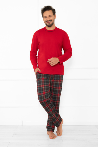 Rusoli pijama de hombre Italian Fashion rojo - algodón a cuadros, largo, cómodo