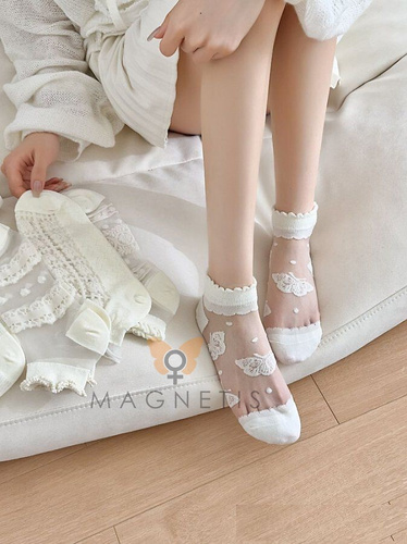 Calcetines mujer algodón Magnetis CC-251106 ecru con motivo