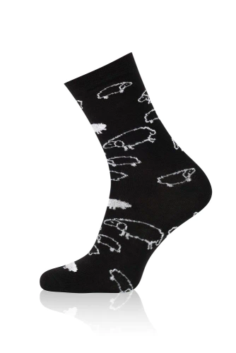 Calcetines largos Wito S182D - negro con motivo de oveja Moda Italiana