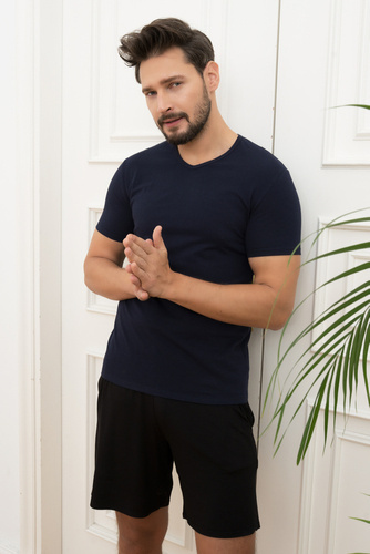 Camiseta de hombre Ikar, cuello alto Moda Italiana - azul marino