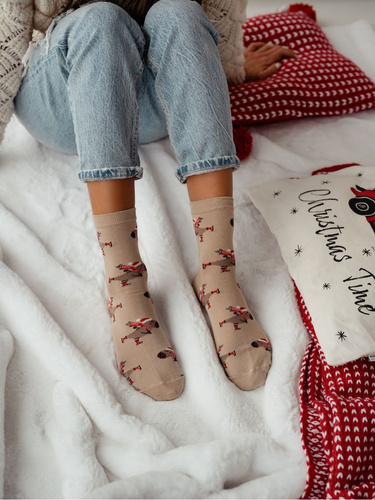 1283.041 Capybara en patines Calcetines Milena - Mujer Navidad, Beige