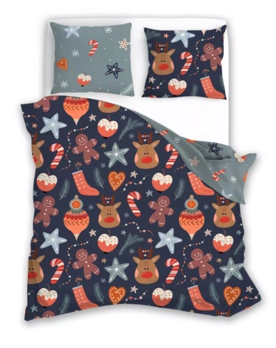 Holly Jolly 007 Faro Ropa de Cama de Navidad gris marino - microfibra satinada, juego de cremallera