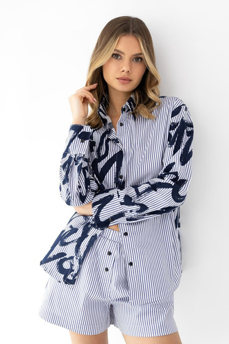Pijama mujer Hallie algodón rayas botones manga larga cómoda