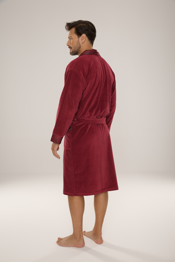 868 Noble albornoz de terciopelo para hombre De Lafense- elegante, suave, premium, burdeos