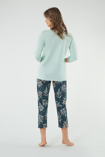 Julietta Pijama señora manga 3/4, pantalón 7/8 Moda Italiana - pistacho/estampado