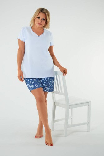 Tulipán Pijama de manga corta para mujer, pantalón corto Italian Fashion - azul/estampado