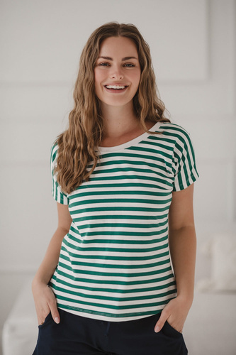 Two Ways Blusa para embarazo y lactancia | Manga corta, cómoda Milk&Love rayas verdes y blancas