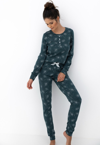 Ellison Sensis pijama de mujer verde - pijama de algodón de manga larga con puños de canalé