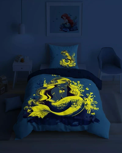 5549 A Fluo 95 Ropa de cama sirena luminosa en la oscuridad 100% algodón | Para niños Detexpol