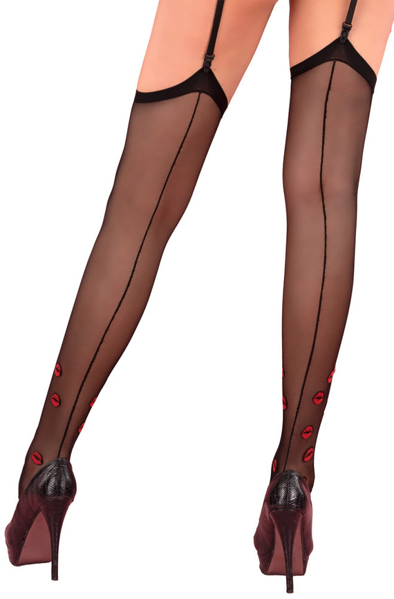 Crimson Lipstick Negro 20 DEN LivCo Corsetti Liguero de moda