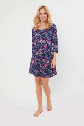 Camisón Folk desabrochado, manga 3/4 Moda Italiana - estampado