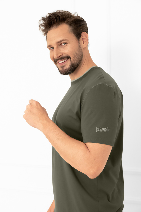 Krystian Italian Fashion pijama de hombre oliva - algodón, camiseta y pantalón corto