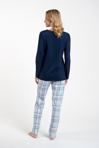 Pijama de señora Glamour de manga larga y pantalón largo Italian Fashion - azul marino/estampado