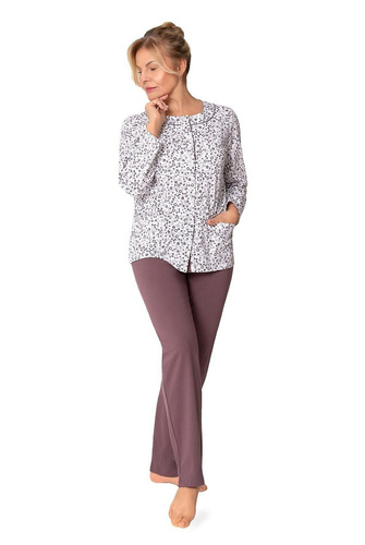 Maria III 202 Martel Pijama de Mujer Ciruela 35- 100% Algodón | Desabrochado | Manga Larga y Pantalón Largo | Confort Premium para el Año