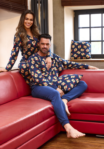 457/293 Pijama de hombre Teddy 6 Cornette - Navidad, azul marino, algodón