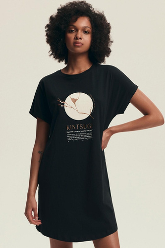 Camisón 43729 Dairoku Henderson negro- algodón, manga corta, corte cómodo