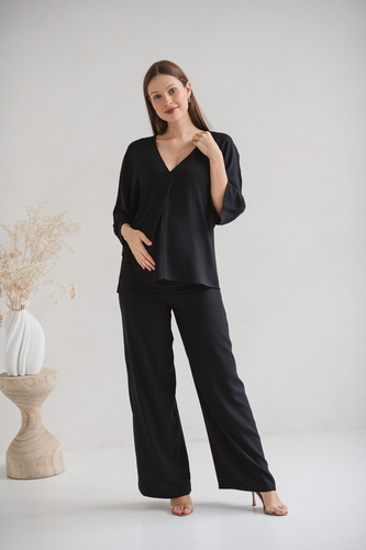 Mamafullness Blusa de embarazada para lactancia Milk&Love negra- viscosa, manga 3/4, oversize