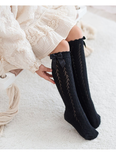 Milena Calcetines calados para niños con lazo - algodón , Negro