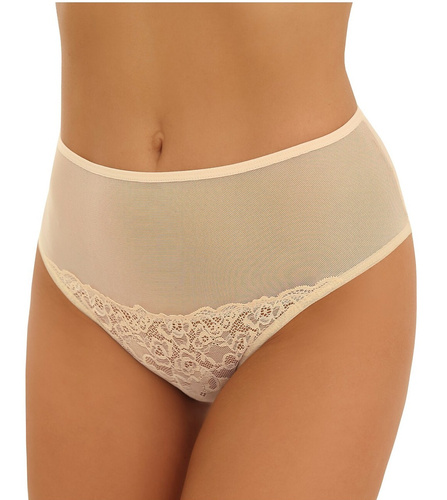 Braguitas de mujer Emili Sela de encaje y malla con laterales anchos beige
