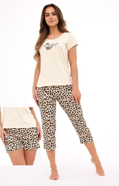 665/454 Pijama de mujer Cornette I Am Perfect 2 - 3 piezas, 100% algodón, estampado leopardo
