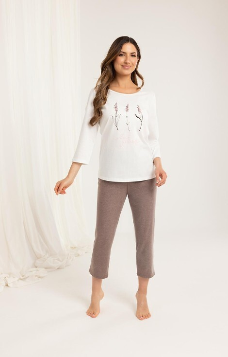 Pijama 703 Regina algodón crudo - mujer, manga 3/4, pantalón 7/8, estampado floral