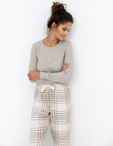 Pijama de mujer Angelina Sensis - blusa melange y pantalón de franela a cuadros