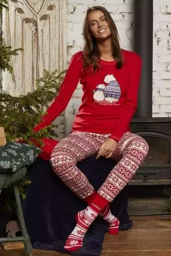 Arktyka Pijama señora manga larga, pantalón largo Moda Italiana - rojo/estampado