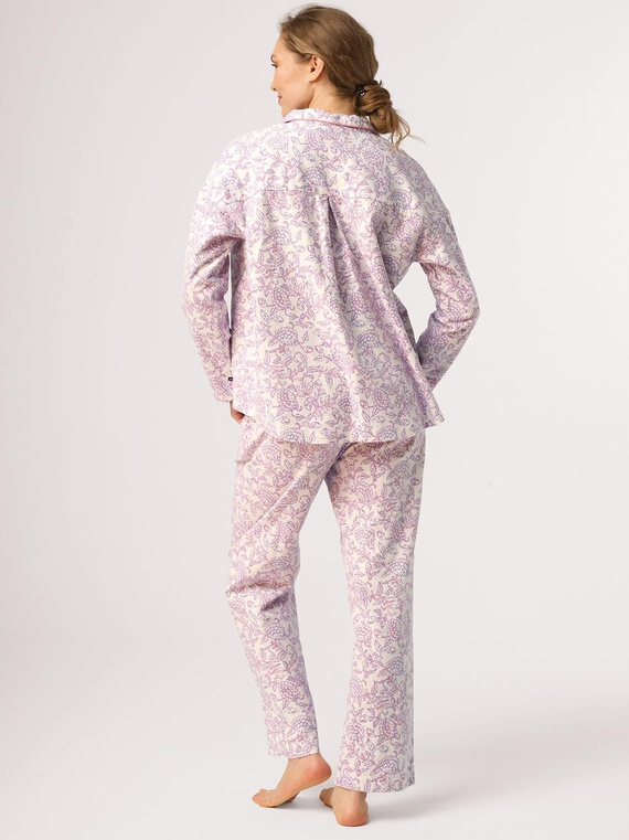 Pijama de mujer Key LNS 406 ecru – franela 100% algodón, flores, botones
