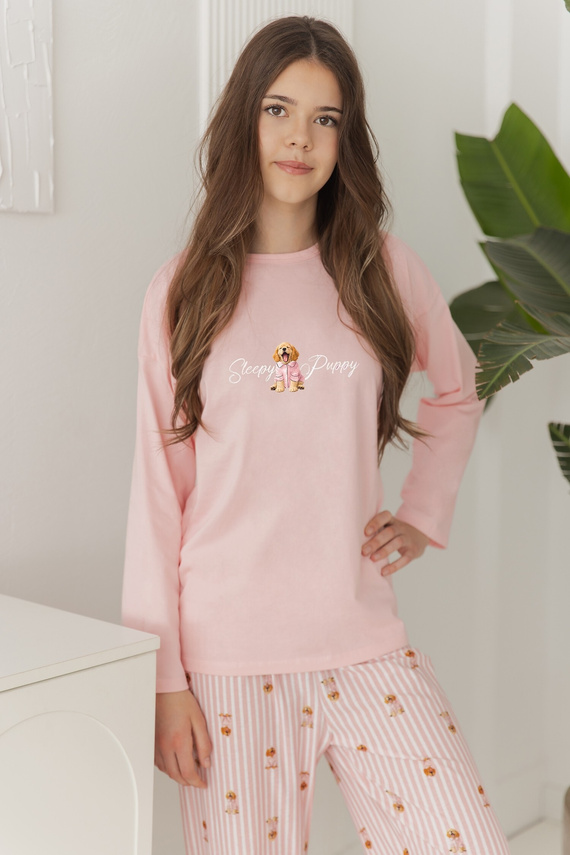 Pijama para niña Taro 3677 Nola rosa 100% algodón manga larga
