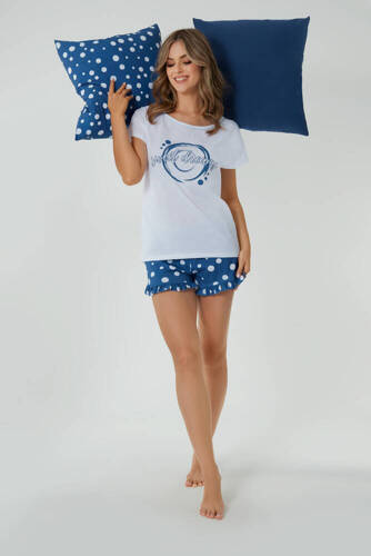 Raba Pijama mujer manga corta, short Moda Italiana - estampado blanco/azul