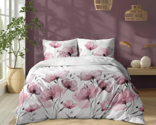 5496 B Ropa de cama de algodón blanco con flores de color rosa acuarela Naturalis- Detexpol
