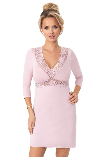 Camisón Donna Margo rosa empolvado - viscosa, encaje, manga 3/4, largo antes de la rodilla